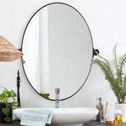 VIOTTO& CO. Modern Matte Black Oval Mirror Bathroom VIOTTO& CO. Vanity Pivot Tilt Mirror Floating Adjustable Swivel Oblong Mirror Wall Mounted Vertical
